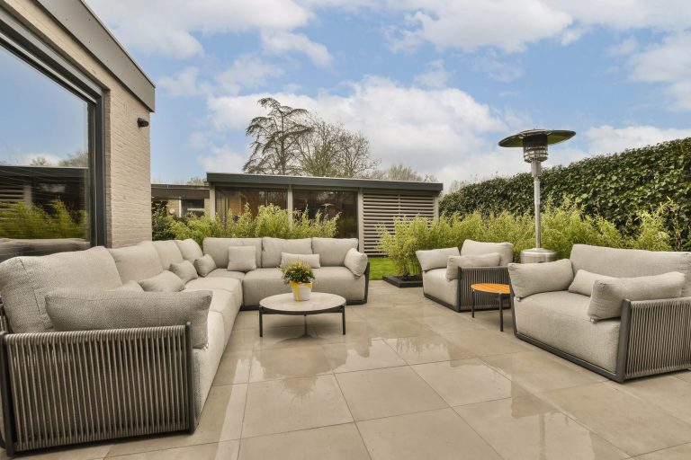 Outdoor porcelain paving on a patio