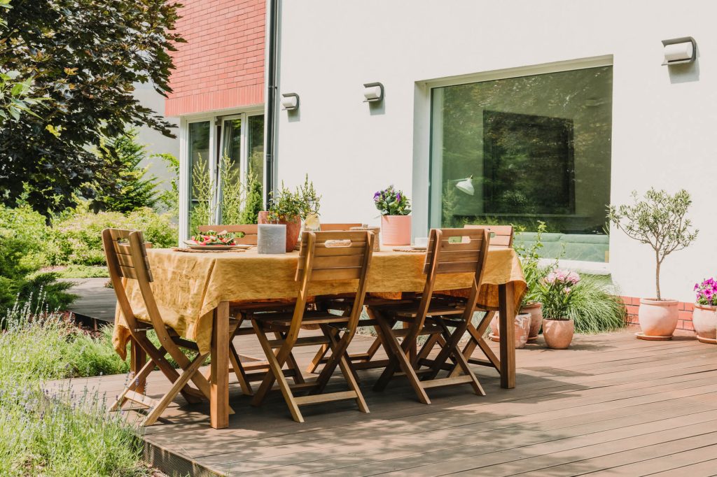 Outdoor seating area on timber decking